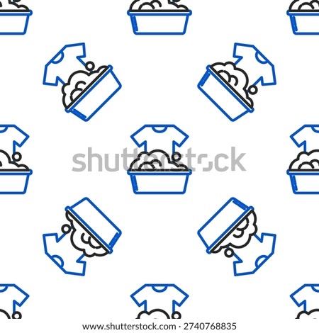 Line Plastic basin with soap suds icon isolated seamless pattern on white background. Bowl with water. Washing clothes, cleaning equipment. Colorful outline concept. Vector