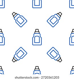 Line Plastic bottle for laundry detergent, bleach, dishwashing liquid or another cleaning agent icon isolated seamless pattern on white background. Colorful outline concept. Vector