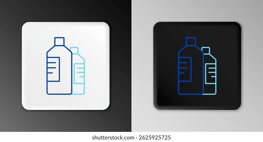 Line Plastic bottles for laundry detergent, bleach, dishwashing liquid or another cleaning agent icon isolated on grey background. Colorful outline concept. Vector
