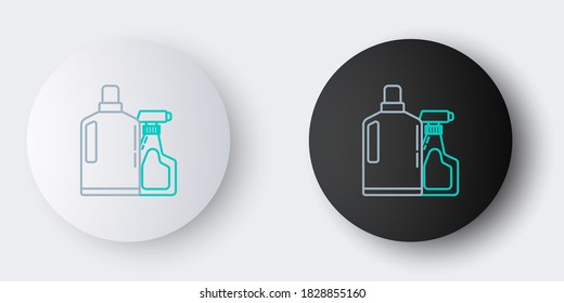 Line Plastic bottles for liquid laundry detergent, bleach, dishwashing liquid or another cleaning agent icon isolated on grey background. Colorful outline concept. Vector