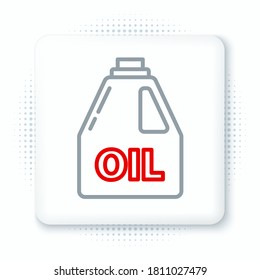 Line Plastic canister for motor machine oil icon isolated on white background. Oil gallon. Oil change service and repair. Colorful outline concept. Vector