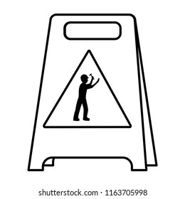 line plastic caution emblem and laborer with hammer