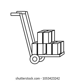 line platform trolleys with boxes packages service vector illustration