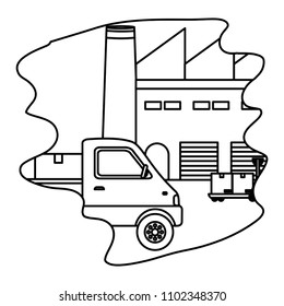 line platform and trucks with boxes in the delivery store