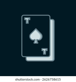 Linha Jogando carta com espadas ícone símbolo isolado no fundo preto. Jogo de casino. Estilo de contorno preenchido plano com sombra. Vetor