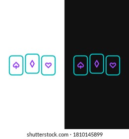 Line Playing cards icon isolated on white and black background. Casino gambling. Colorful outline concept. Vector