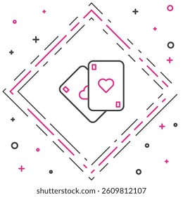 Line Playing cards icon isolated on white background. Casino gambling. Colorful outline concept. Vector Illustration