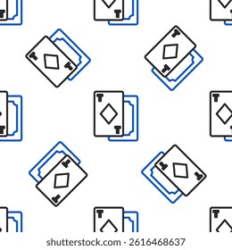 Line Playing cards icon isolated seamless pattern on white background. Casino gambling. Colorful outline concept. Vector