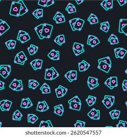 Line Playing cards icon isolated seamless pattern on black background. Casino gambling.  Vector Illustration