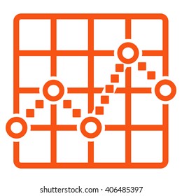 Line Plot vector toolbar icon. Style is flat icon symbol, orange color, white background, square dots.