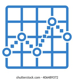 Line Plot vector toolbar icon. Style is flat icon symbol, cobalt color, white background, square dots.