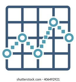 Line Plot vector toolbar icon. Style is bicolor flat icon symbol, cyan and blue colors, white background, square dots.