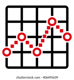Line Plot vector toolbar icon. Style is bicolor flat icon symbol, intensive red and black colors, white background, square dots.