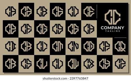 Line plus healthcare medical letter C CC logo design set