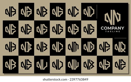 Line plus healthcare medical letter N NN logo design set