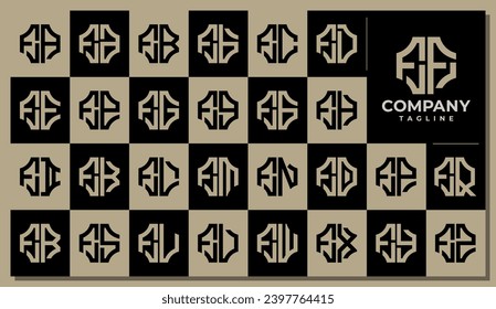 Line plus healthcare medical letter F FF logo design set