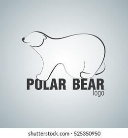 Line polar bear logo. White bear on the gray gradient background. Vector winter illustration