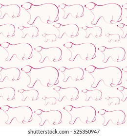 Line polar bear seamless pattern. Pink bears on the white background. Vector winter illustration
