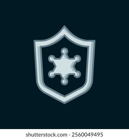 Line Police badge icon isolated on black background. Sheriff badge sign. Flat filled outline style with shadow. Vector