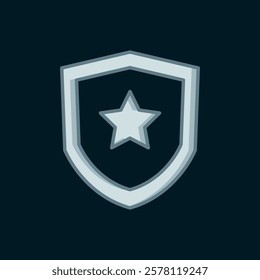 Line Police badge icon isolated on black background. Sheriff badge sign. Flat filled outline style with shadow. Vector