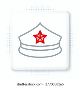 Line Police cap with cockade icon isolated on white background. Police hat sign. Colorful outline concept. Vector
