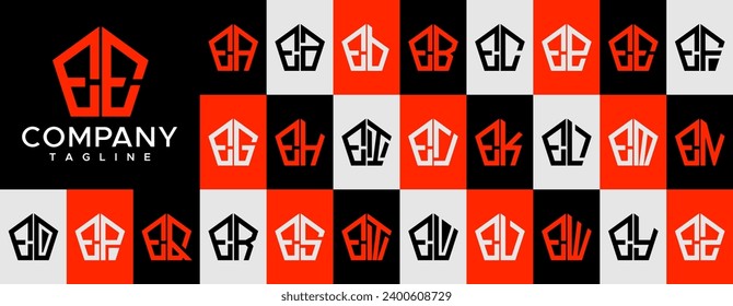 Line polygonal shape letter E EE logo design set