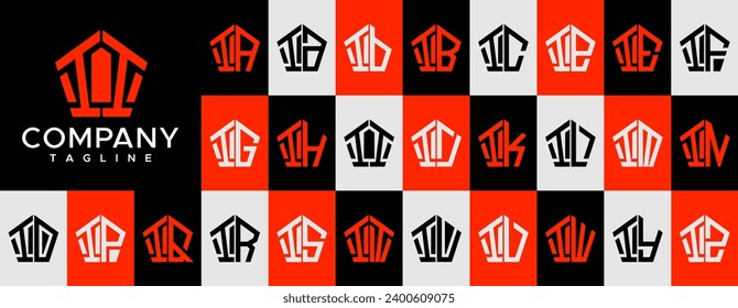 Line polygonal shape letter I II logo design set