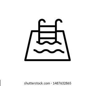 Line pool icon isolated on white background. Outline aquapark symbol for website design, mobile application, ui. Water pictogram. Vector illustration, editable strok. Eps10