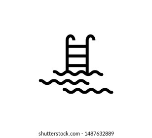 Line pool icon isolated on white background. Outline aquapark symbol for website design, mobile application, ui. Water pictogram. Vector illustration, editable strok. Eps10