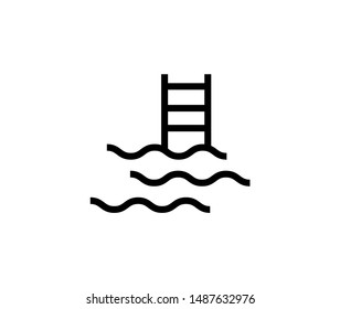 Line pool icon isolated on white background. Outline aquapark symbol for website design, mobile application, ui. Water pictogram. Vector illustration, editable strok. Eps10