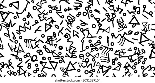 Patrón de hipster pop de línea. Estilo Geométrico del Papel. Papel de escritorio monocromo Funky. Concepto Gráfico Divertido. Ornamento simple del formulario. Resumen del Bebé Repito. Figura sin inconvenientes de línea. Colección Triangle Set de tejido