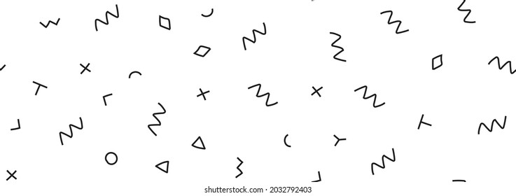 Line Pop Minimal Pattern. Fun Graphic Concept. Line Abstract Sketch. Random Dash Ornament. Retro Geometric Print. Hand Abstract Repeat. Paper Monochrome Wallpaper Style. Fabric Set Triangle Collection