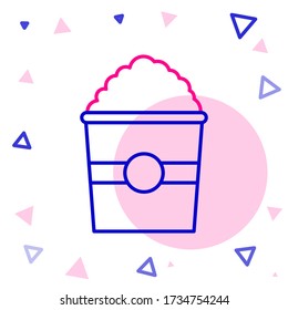 Line Popcorn in cardboard box icon isolated on white background. Popcorn bucket box. Colorful outline concept. Vector Illustration