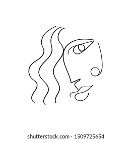 Line portrait art. Women's face illustration in monochrome. Modern abstract graphic element. Stylish freehand drawn print for clothes, textile, mug, tote bag, phone case. Vector isolated sketch.
