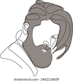 Line portrait of a man with a beard .Vector illustration of continuous line drawing. Without artificial intelligence