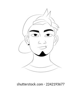 Line portrait of man with piercing and beard flat vector isolated on white background