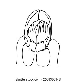 Line Portrait. One Line Crying Woman Silhouette. Mental Health Awareness. Illustration Of A Woman In Depression. Psychology Illustration.