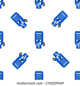Line Pos terminal with inserted credit card icon isolated seamless pattern on white background. Payment terminal transaction. Pay by card. Colorful outline concept. Vector
