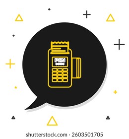 Line POS terminal with inserted credit card and printed reciept icon isolated on white background. NFC payment concept. Colorful outline concept. Vector