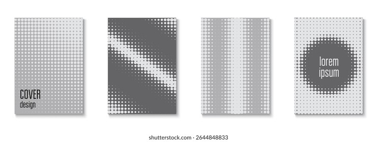 Line Poster Set. Grey Abstract Texture. Modern Tech With Simple Shapes. Flat Invitation With Geometric Frame. Wave Template. Graphic Black And White  Flyer. Greyscale Line Poster