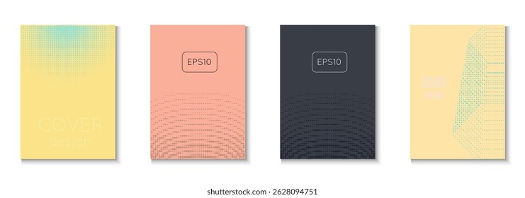 Conjunto de Cartazes de Linha. Formas Modernas No Layout Tecnológico. Folheto Minimalista Em 2d Frame. Panfleto Gráfico. Plano de fundo de meio-tom minimalista. Padrão De Onda Geométrica. Pôster de Linha na Moda