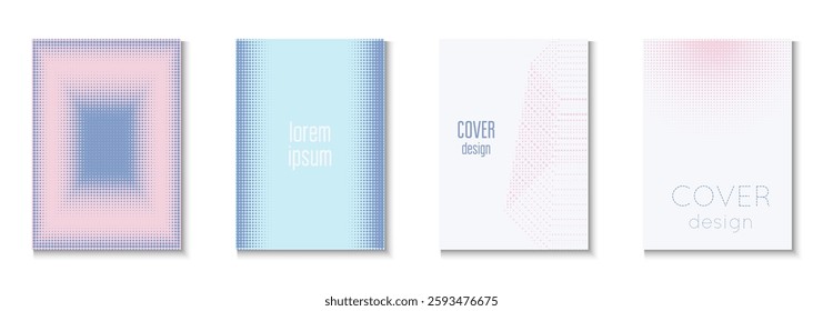 Line Poster Set. Summer Circles With Modern Art. Linear Frame With Geometric Design. Halftone Flyer. Minimalist Book Texture. Geometric Wave Background. Trendy Line Poster