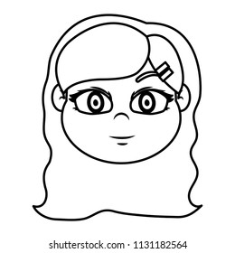 line pretty child girl head with hairstyle