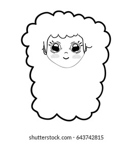 line pretty girl face with hairstyle and expression