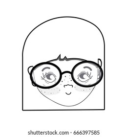 line pretty girl face with haistyle and glasses
