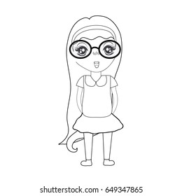 line pretty girl with glasses and casual clothes