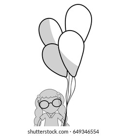 line pretty girl with hairstyle and balloons