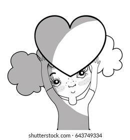 line pretty girl with heart and casual wear