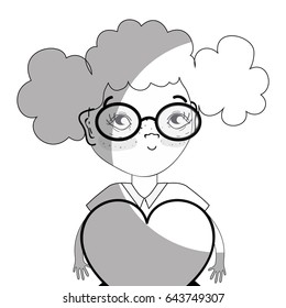 line pretty girl with heart and glasses