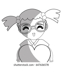line pretty girl with heart and glasses